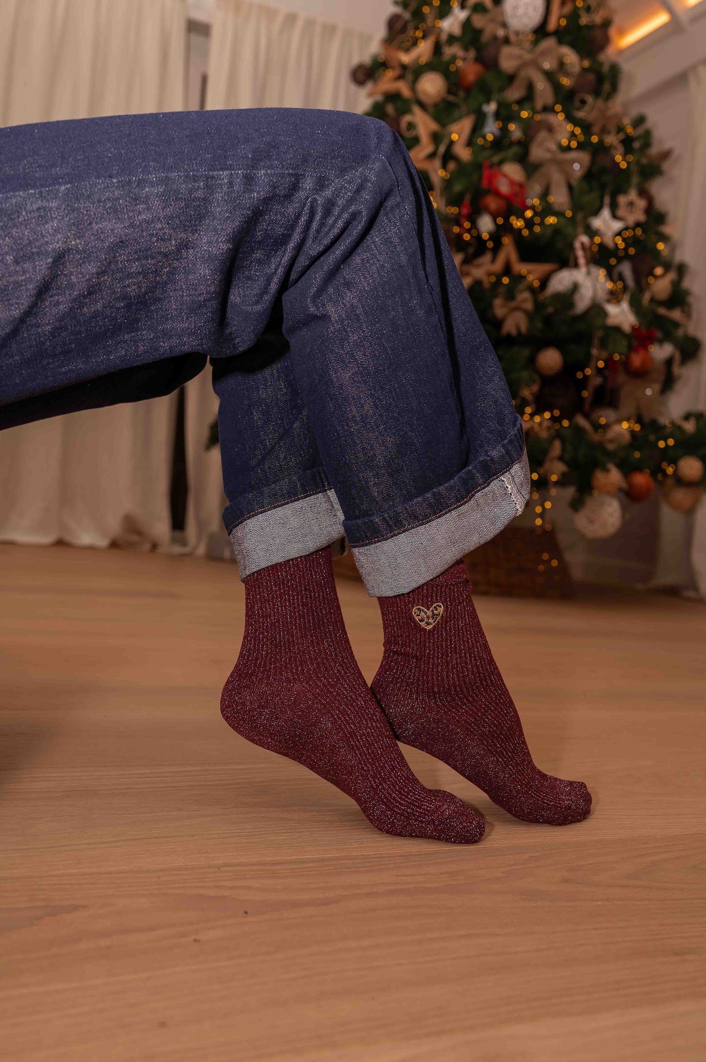 Chaussettes Bicy - bordeaux à paillettes