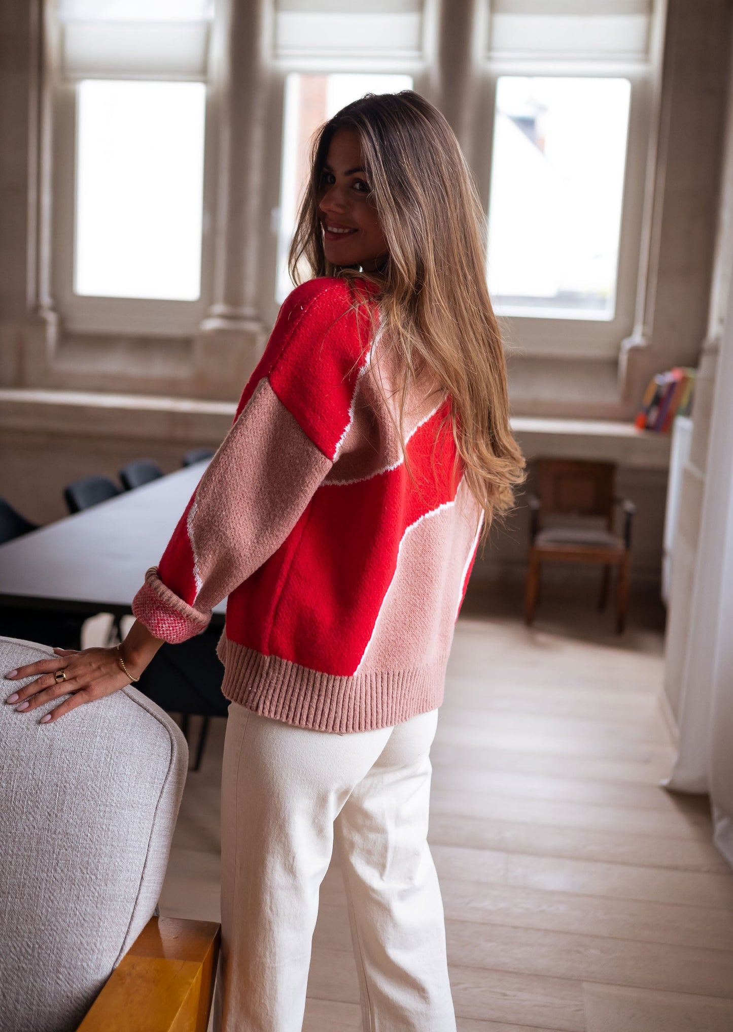 Pull Maleka - rouge et vieux rose