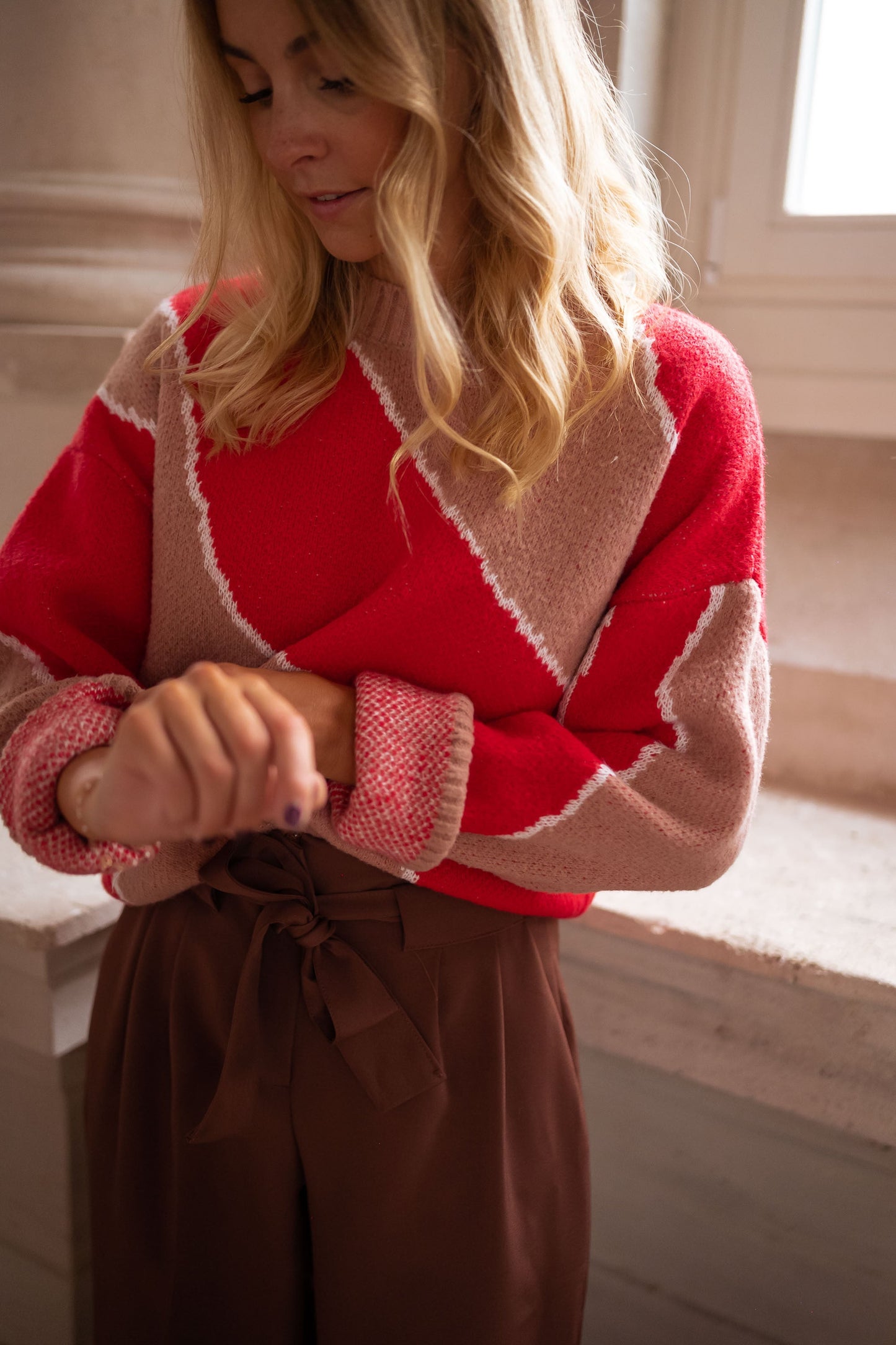 Pull Maleka - rouge et vieux rose