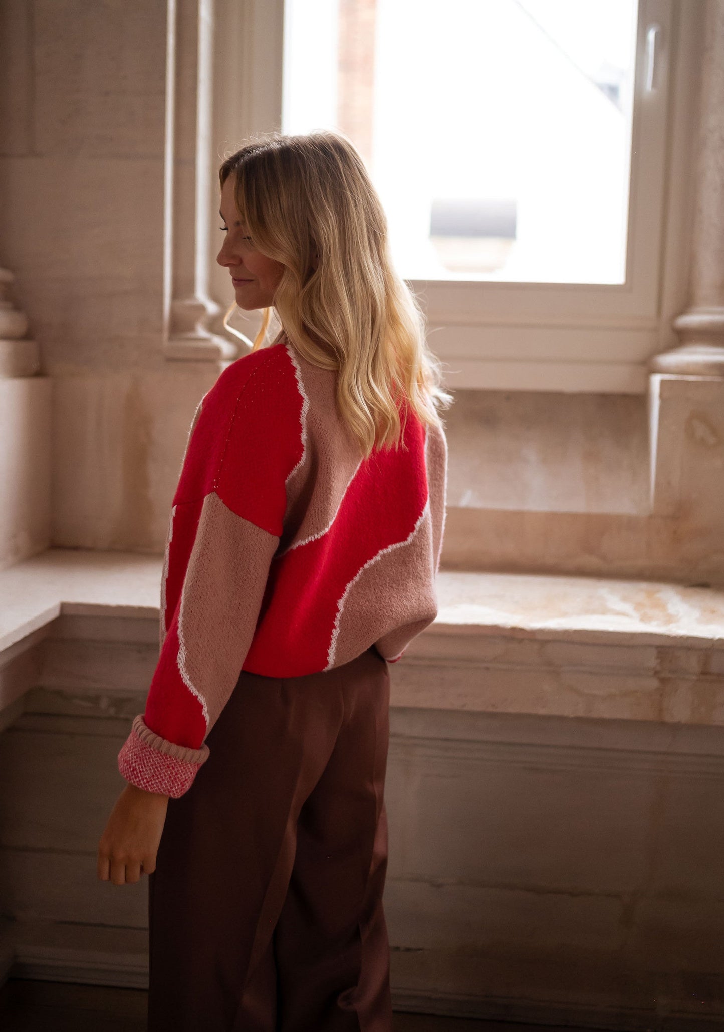 Pull Maleka - rouge et vieux rose