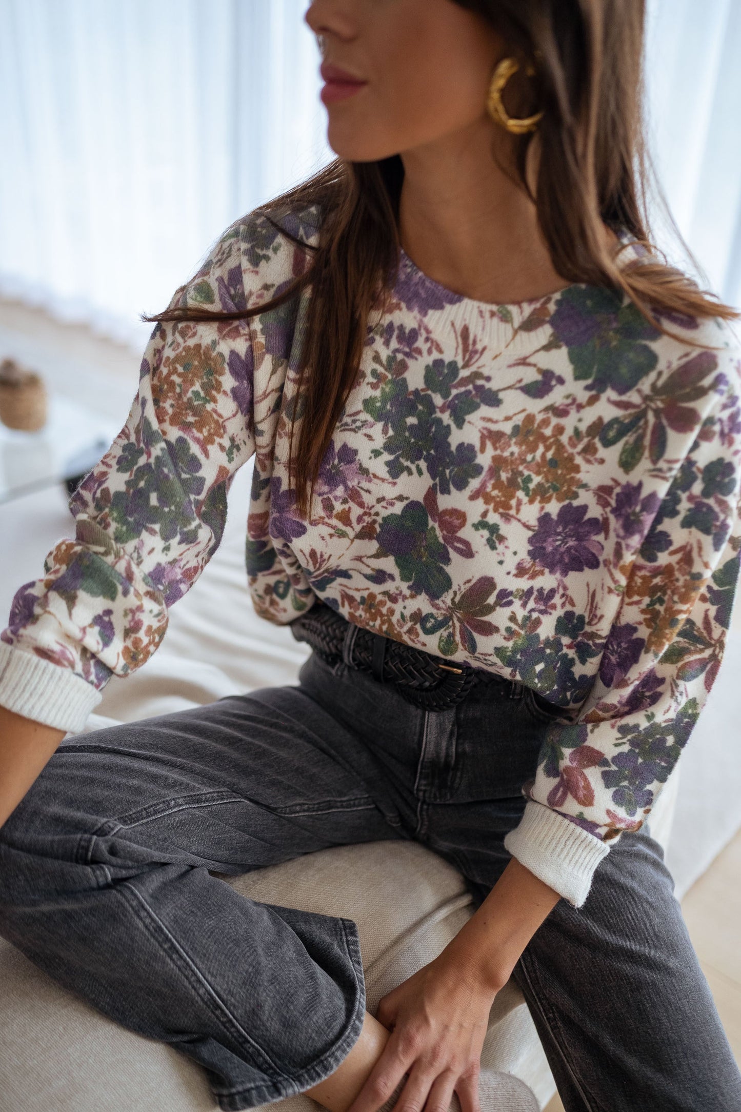 Pull Anna - mauve à fleurs